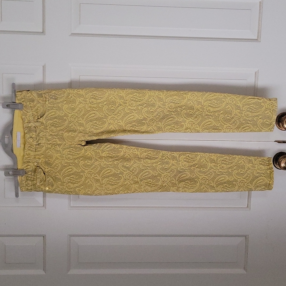 7 for all Mankind Womens yellow paisley Low Rise skinny jeans size 25 Y2k